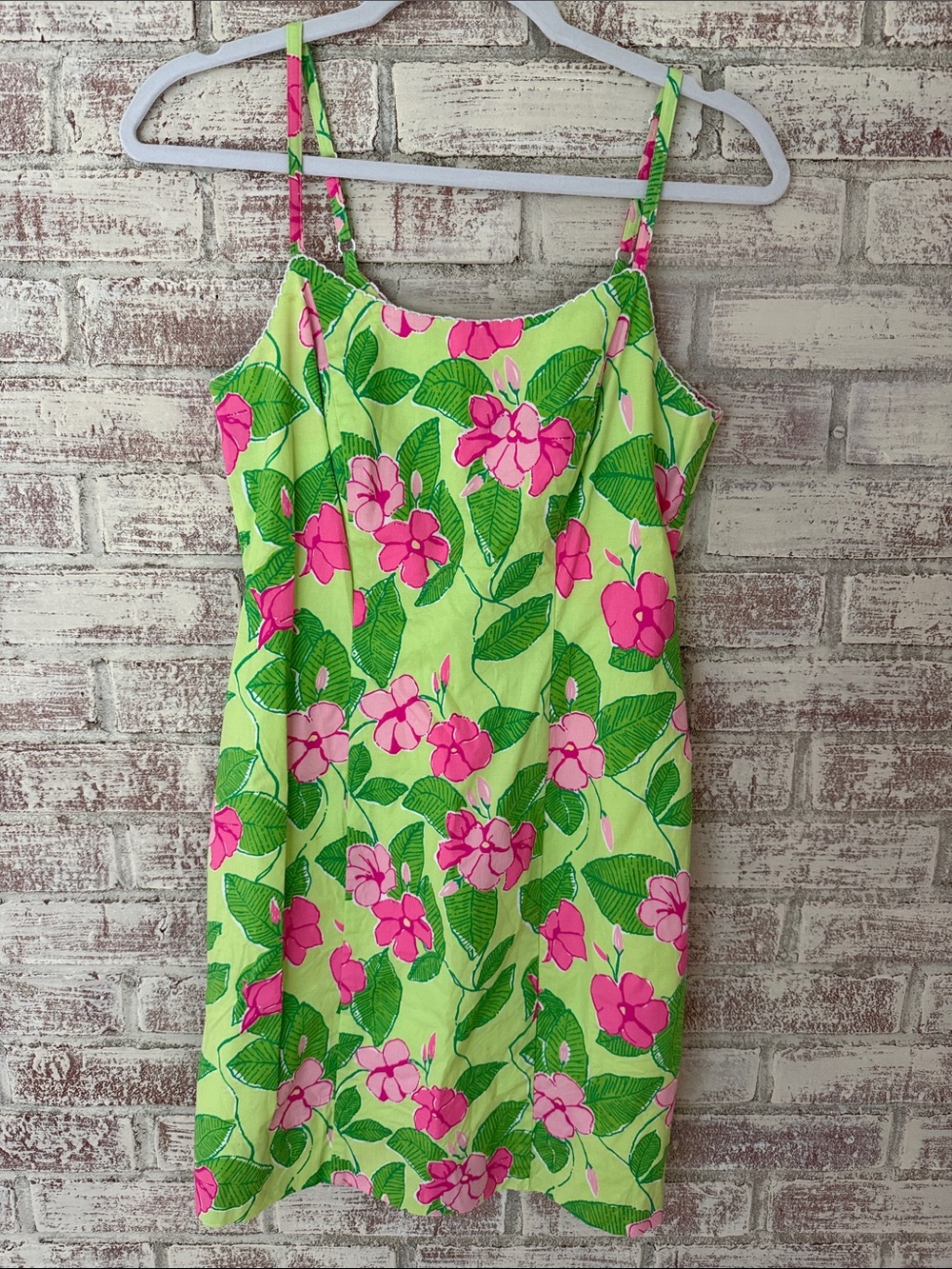 Lilly Pulitzer Neon Green Mini Dress with Hot Pink Floral Print